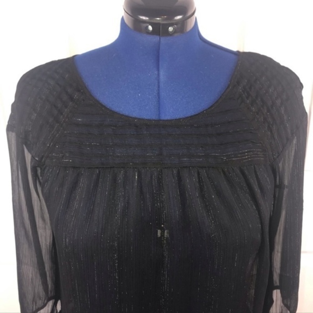 LC Lauren Conrad M semi sheer black metallic stripes flowing 3/4 sleeve top - Picture 6 of 8